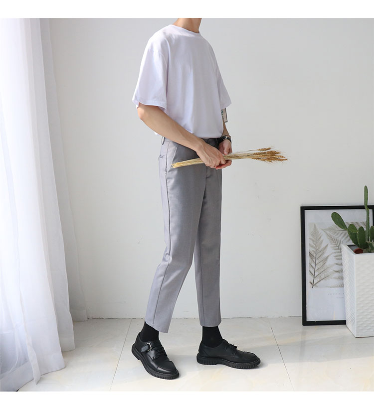 Quần âu 18 mùa thu quần nam 9 điểm màu đơn thuần chân mỏng 9 điểm quần Hàn Quốc quần nam nhỏ thẳng quần dài thể thao nam