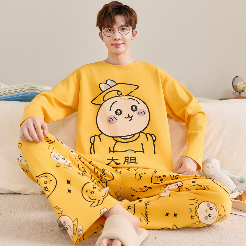 Men's Pajamas Spring and Autumn Long-Sleeved Pure Cotton Student Cartoon Teen Plus Size Home Wear Big Kids All-Cotton Set Men's Pajamas Spring and Autumn Long-Sleeved Pure Cotton Student Cartoon Teen Plus Size Home Wear Big Kids All-Cotton Set