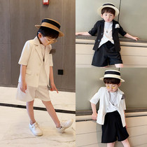 Boy short sleeve small suit suit Summer host handsome boy acting out a flower boy gown Inron childrens suit