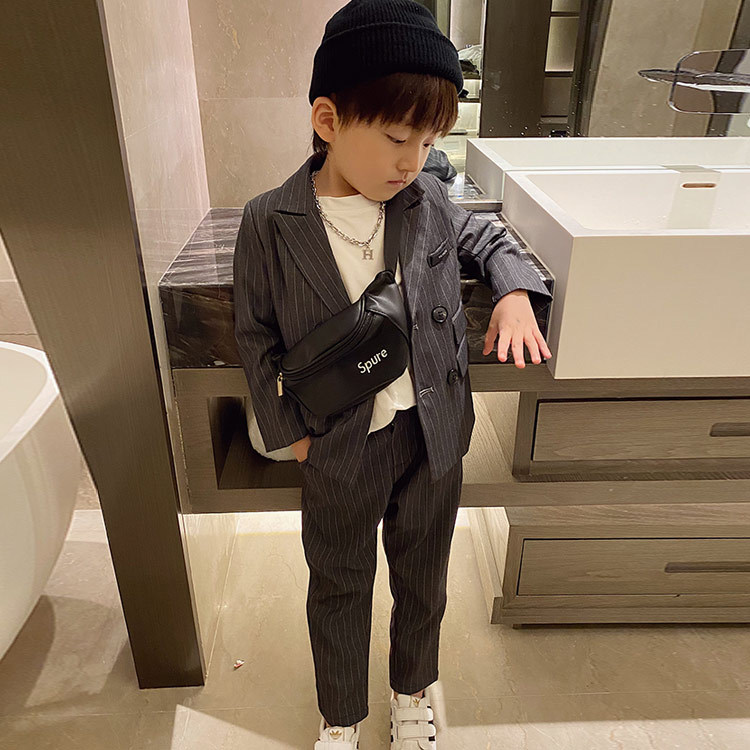 Boy suits suit 2021 Fall new children Korean version striped Little Western suit Flowers Tuxedo Piano