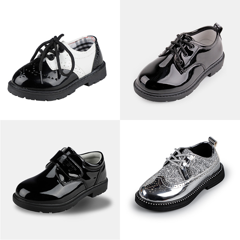 Boy black leather shoes performance shoes genuine leather soft-bottom Inn wind small leather shoes casual children host performance pu leather shoes-Taobao