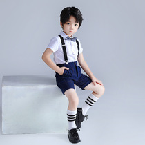 Children Playboy pianist Costume Boy Short Sleeve Back With Pants Suit Little Boy Walking Show Host Gown