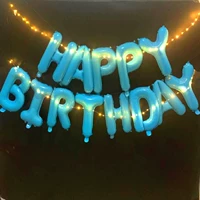 С Днем Рождения английского, светло -голубой+2 огня с кровавой трубкой+лента