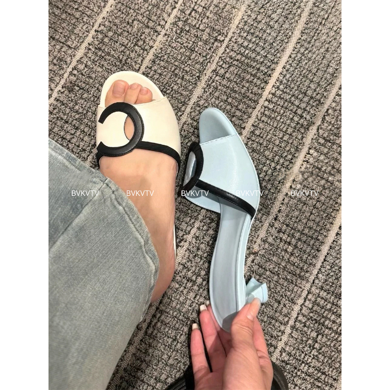 Bvkvtv Summer High-End Feel~26S New Style Genuine Leather Color-Block Letter Slip-On Slippers for Women