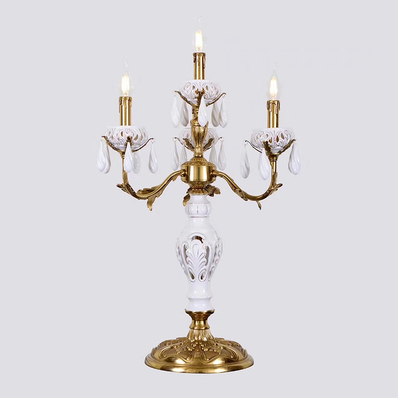 French full copper desk lamp of bedroom the head of a bed European sitting room American study pure copper retro decoration villa ceramic lamp