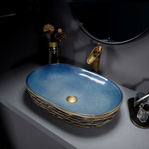 Ceramic art table basin large oval wash basin retro style homestay hotel bathroom washbasin home