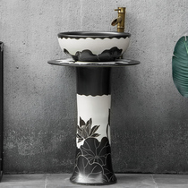 Chinese column style washbasin floor type integrated ceramic washbasin outdoor patio balcony retro art pool