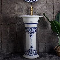 Green flower porcelain column type washbasin outdoor patio outdoor patio retro washbasin Chinese floor type integrated handwashing pool outdoor