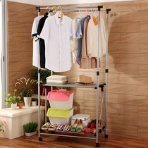 Tide East tide West drying rack floor folding balcony indoor telescopic double pole drying hanger mobile cool clothes shelf