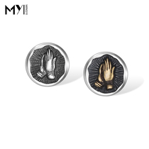 S925 silver prayer hand earrings men mens trend personality mens sterling silver fashion a pair of 2021 New Net Red foreign gas