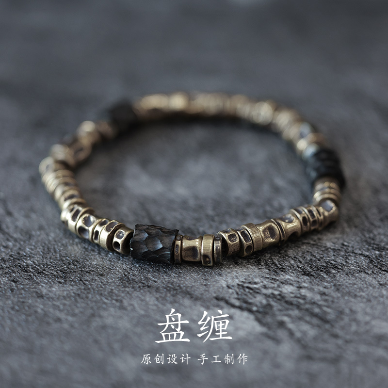 Copper Art Cultural Creation "Pan Chan" Men's Sandalwood Bracelet with Silver Fragments, Men's Style, Wealth and Prosperity, Copper Bracelet for Men Copper Art Cultural Creation "Pan Chan" Men's Sandalwood Bracelet with Silver Fragments, Men's Style, Wealth and Prosperity, Copper Bracelet for Men