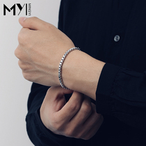 925 Silver Bracelet Male Korean Tide Single Personality Tide Cool Joker Leisure Student Trend Douyin White Gold Simple
