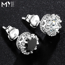 Ming wing fashion S925 Silver Crown Japanese and Korean White Diamond Mens earrings Tide mens ear clip single earrings personality jewelry