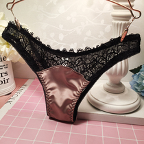 Fashion satin comfortable transparent lace panties Feminine hot temptation T pants girl Shi thong head low waist
