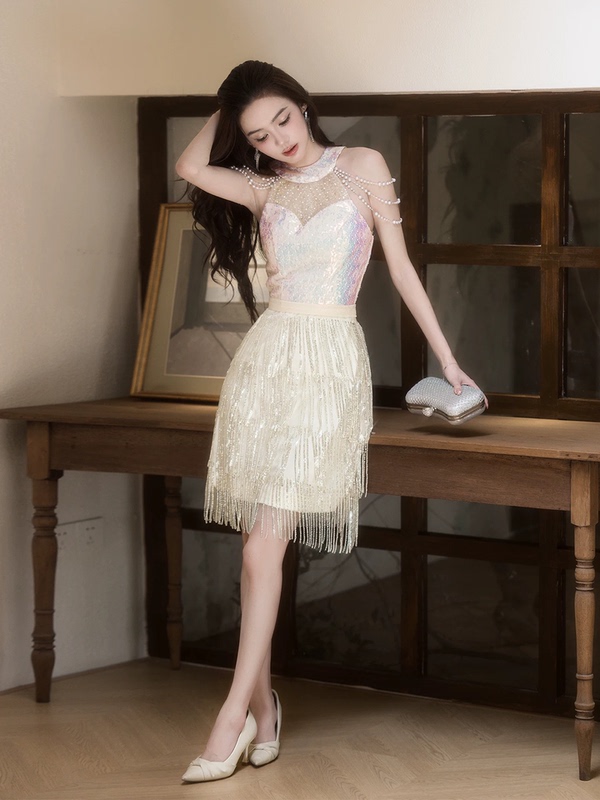 European and American Style Summer High-End Evening Dress with Luxurious Texture, Elegant for Banquets, Sexy and Slim-Fitting with Sequins