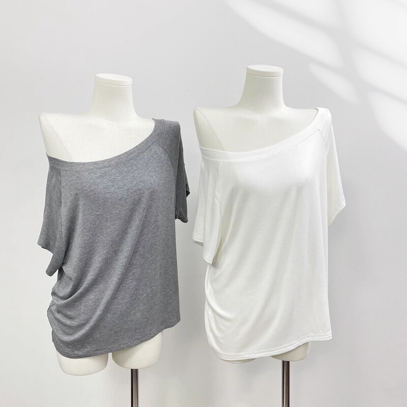 Yuanzi Casual Off-Shoulder Knit T-Shirt for Women, Summer Relaxed Fit, Versatile One-Shoulder Loose Short-Sleeve Top Yuanzi Casual Off-Shoulder Knit T-Shirt for Women, Summer Relaxed Fit, Versatile One-Shoulder Loose Short-Sleeve Top