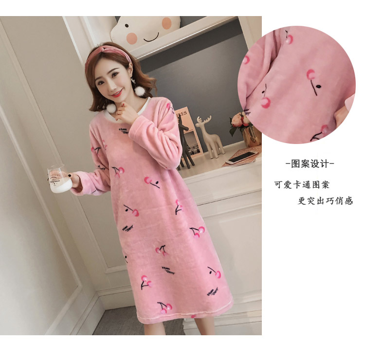 Váy ngủ nữ mùa đông san hô nhung nhung dễ thương Học sinh Hàn Quốc dày flannel mùa thu và mùa đông nữ dài váy ngủ mùa đông đồ mặc nhà
