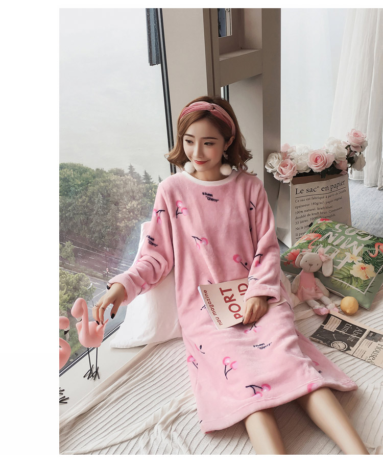 Váy ngủ nữ mùa đông nhung san hô nhung nữ phiên bản Hàn Quốc của mùa thu dễ thương và mùa đông dày flannel váy ngủ dài mùa đông nữ váy ngủ sexy
