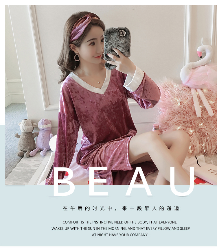 Váy ngủ nữ mùa đông nhung vàng đồ ngủ nữ phiên bản Hàn Quốc dễ thương mùa thu và mùa đông dày lông cừu san hô đêm váy dài mùa đông nữ váy ngủ đẹp