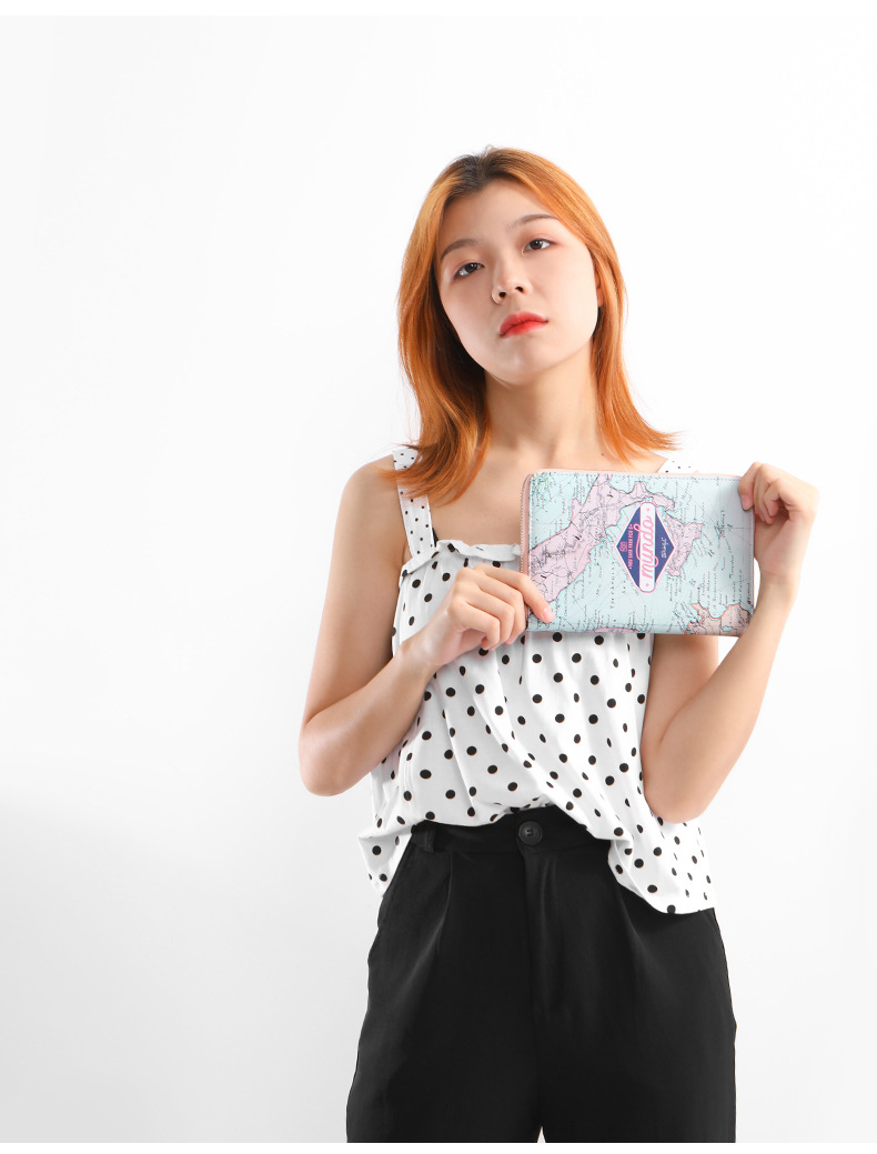 Túi đựng hộ chiếu nữ mới có dung lượng lớn dây kéo du lịch đựng hộ chiếu Phiên bản tiếng Hàn của thẻ đa tài liệu gói giấy phép lái xe siêu mỏng nữ - Túi thông tin xác thực ví đựng passport dễ thương
