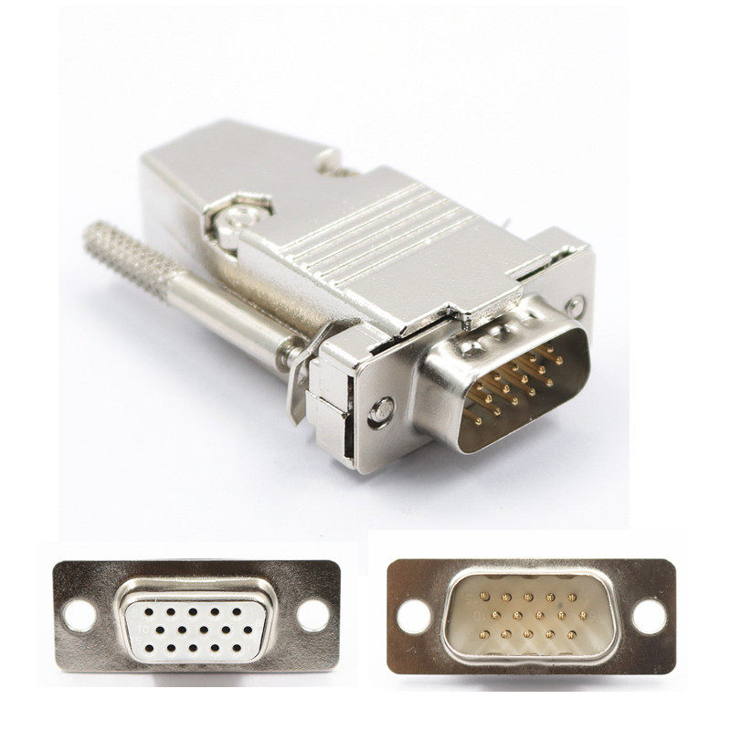 HDB15-pin VGA male head three rows 15VGA female head long screw metal shell white plastic core gold-plated VGA cable plug
