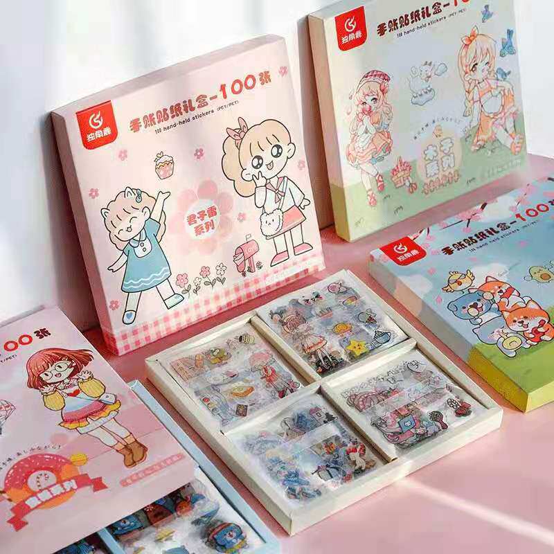 Hand account stickers pet girl heart cute decorative small pattern hand account material package set 100 water cup stickers waterproof