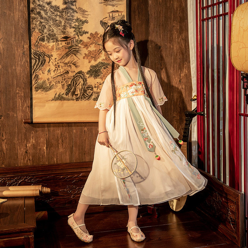 Original new girl's Hanfu Chinese style super fairy ancient dress short-sleeved children's Hanfu Tang suit