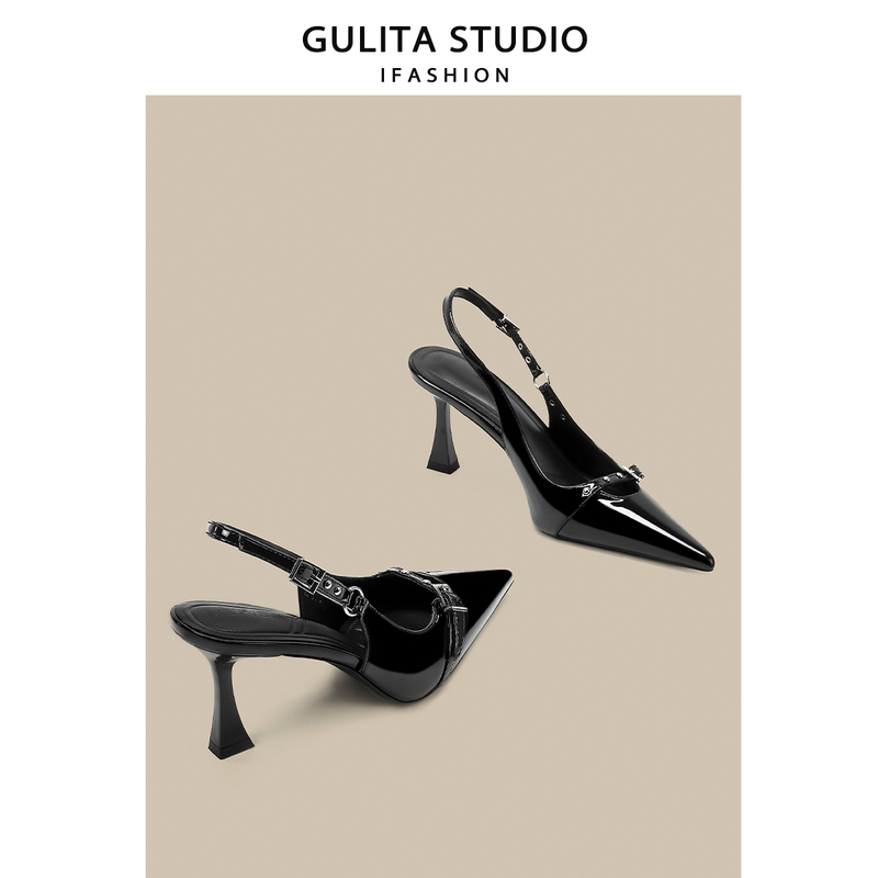 Gulita Pointed-Toe High-Heeled Shoes for Women, Stiletto Heels, Sexy Rivet Strap, Elegant Black Closed-Toe Sandals for Women, Summer Gulita Pointed-Toe High-Heeled Shoes for Women, Stiletto Heels, Sexy Rivet Strap, Elegant Black Closed-Toe Sandals for Women, Summer