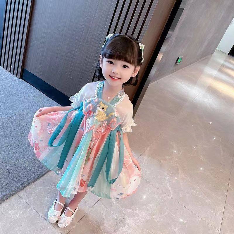 китайский костюм 女童连衣裙中国风女孩旗袍2025新款夏装儿童汉服演出服宝宝公主裙 OTHER