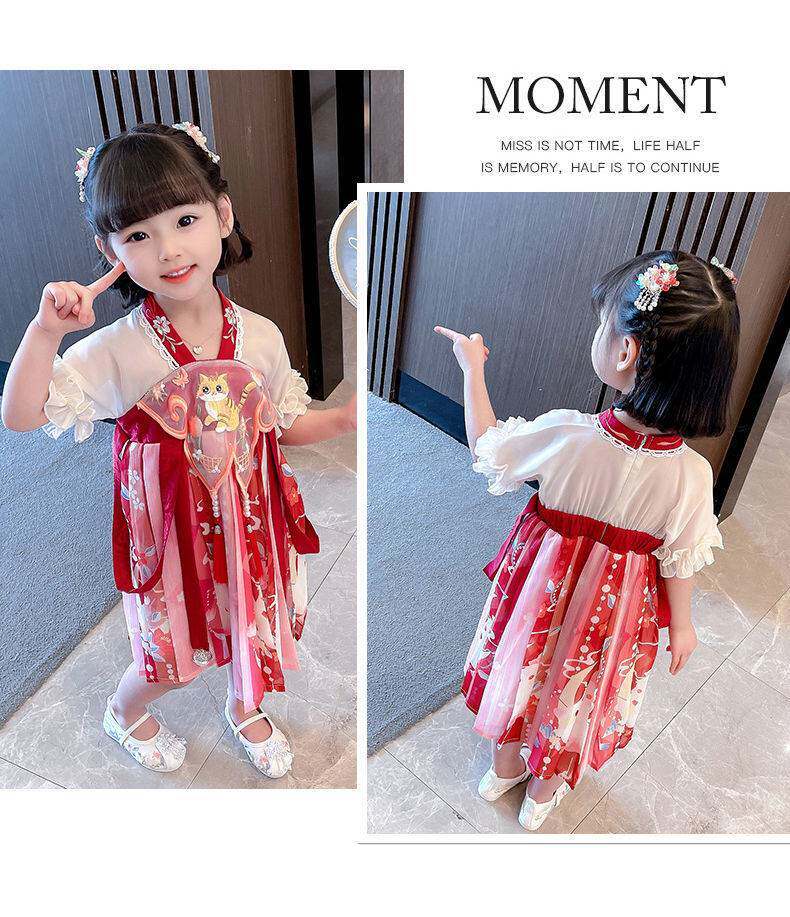 китайский костюм 女童连衣裙中国风女孩旗袍2025新款夏装儿童汉服演出服宝宝公主裙 OTHER