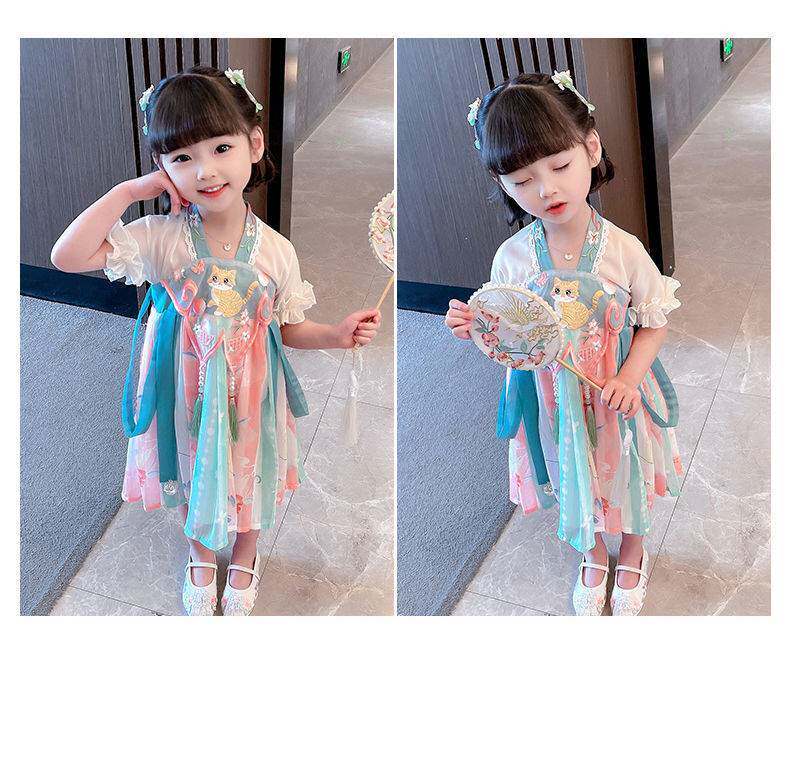 китайский костюм 女童连衣裙中国风女孩旗袍2025新款夏装儿童汉服演出服宝宝公主裙 OTHER