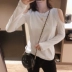 Áo khoác nữ châu Âu 2019 mới mùa xuân áo khoác ngoài vai cotton gợi cảm với áo thun dài tay - Áo phông Áo phông