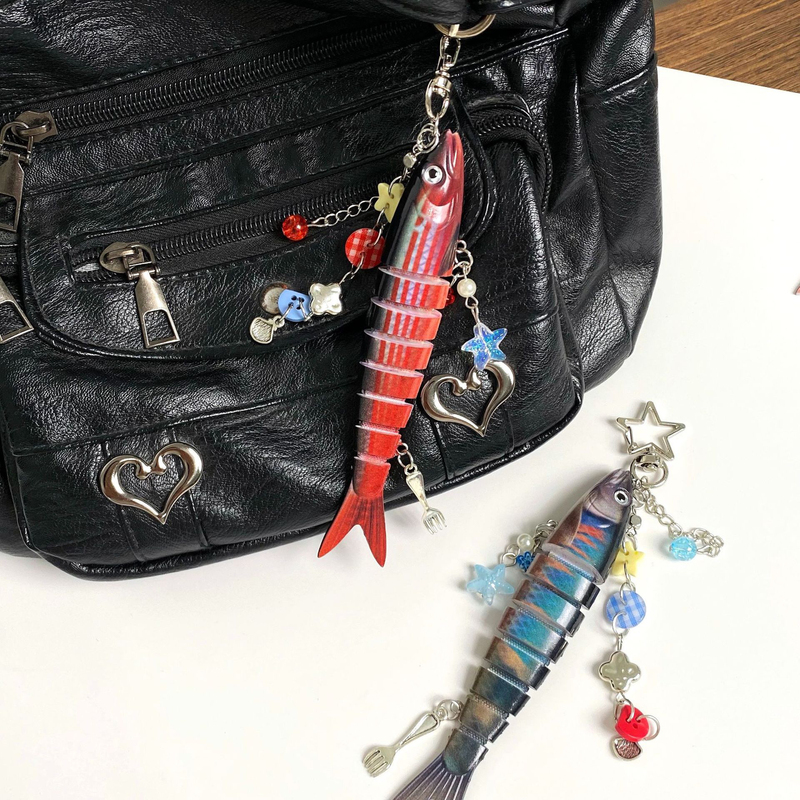 Fish Keychain Bionic Fish Lure Keychain Ocean Small Fish Multi-Section Fish Lure Bag Pendant