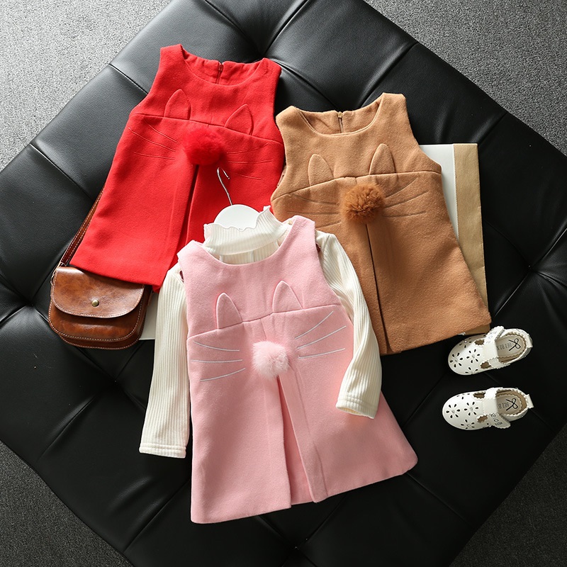 Girl Foreign Dress Spring Autumn Winter's Mao Yansends Han Edition 1-year-old 3 Vest Female Baby Princess Skirts Children Winter