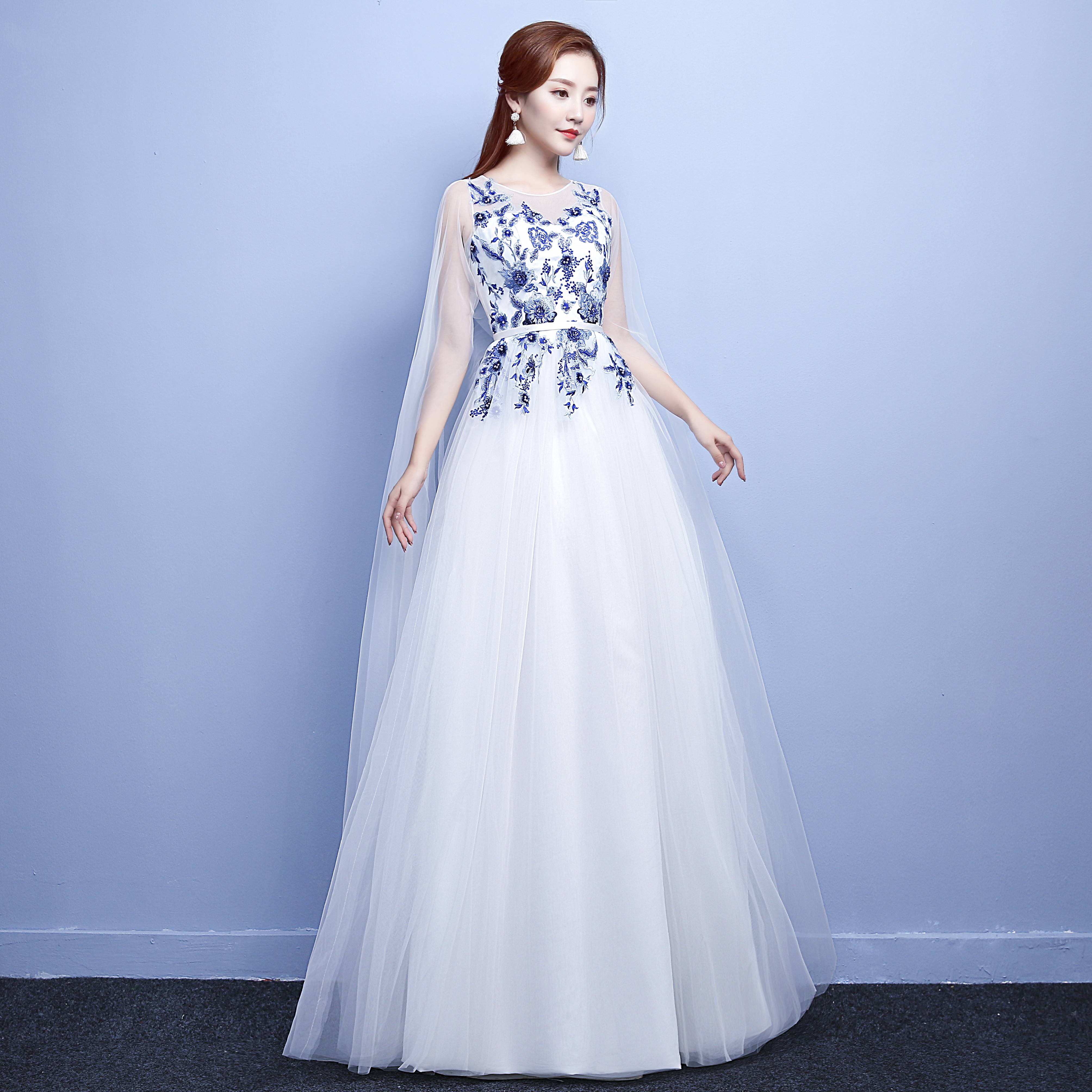 Blue and white porcelain 2020 new adult water sleeve guzheng erhu pipa performance dress slim ethnic performance dress