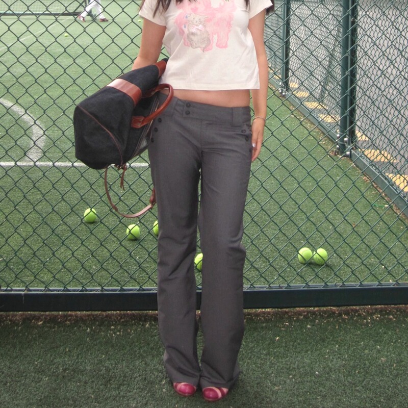Una Perla Retro Low-Waisted Gray Flared Suit Pants