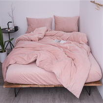 Good product unprinted velvet velvet four-piece thick warm solid color short plush coral Fallace abrasive bedding bedding
