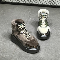 Europe station 2019 winter new genuine leather snowy boots thick bottom pine pastry lamb chaise lace-up warm cotton shoes