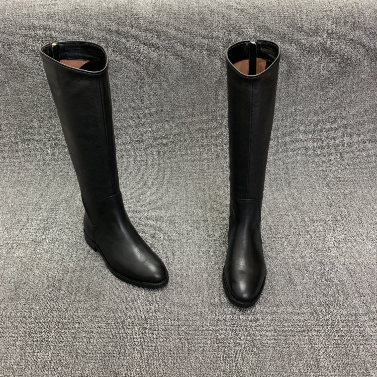 European station 2019 new winter leather flat back zipper boots women's high boots riding boots boots Martin