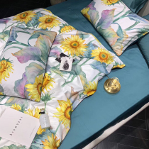American retro digital print sunflower 60 tribute satin long-staple cotton four-piece cotton bedding 1 5m1 8m2m