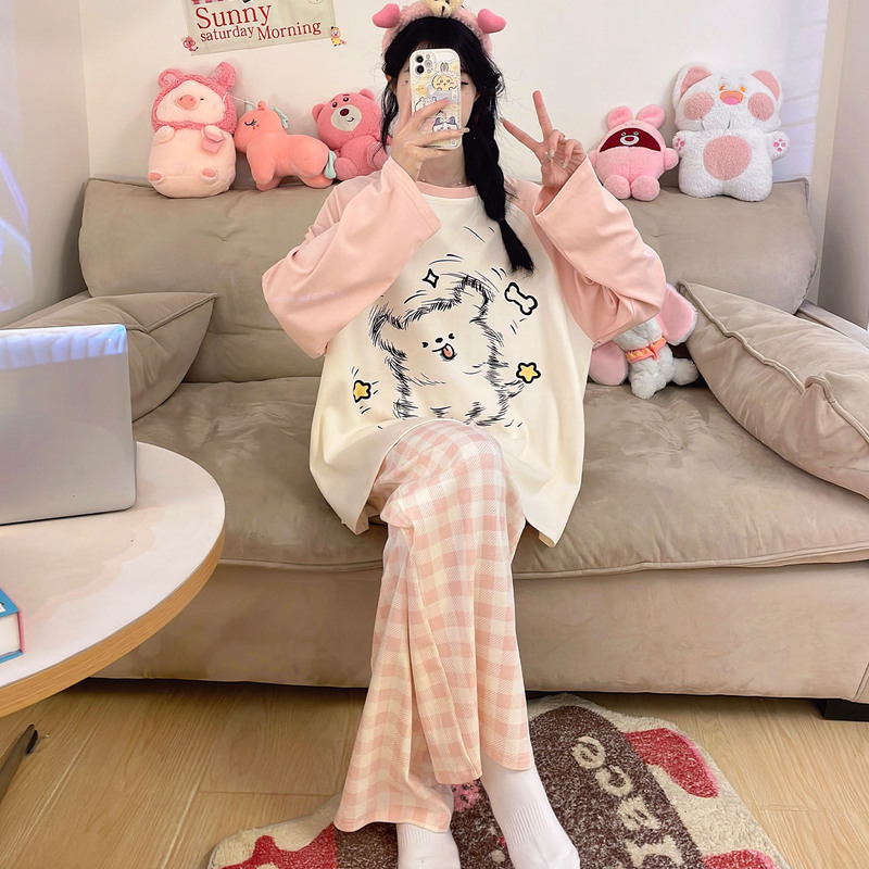 Pajamas for Women, Autumn and Spring 2026 New Long-Sleeved Pure Cotton Suit, Teenagers, Plus Size Girls, Junior High School Students, Home Clothes Pajamas for Women, Autumn and Spring 2026 New Long-Sleeved Pure Cotton Suit, Teenagers, Plus Size Girls, Junior High School Students, Home Clothes