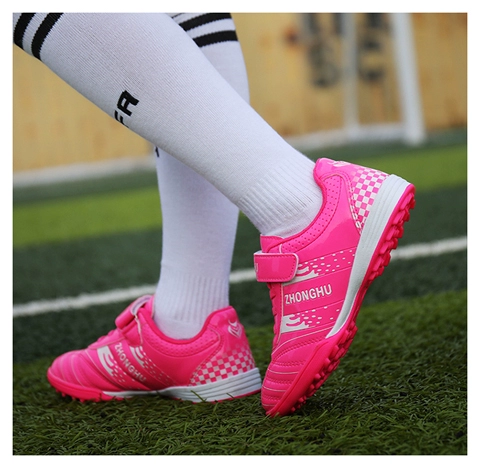 Giày bóng đá Velcro nữ học sinh tiểu học bị hỏng móng đào tạo người mới bắt đầu cô gái tuổi teen Giày thể thao TF - Giày bóng đá giày đá bóng nike chính hãng