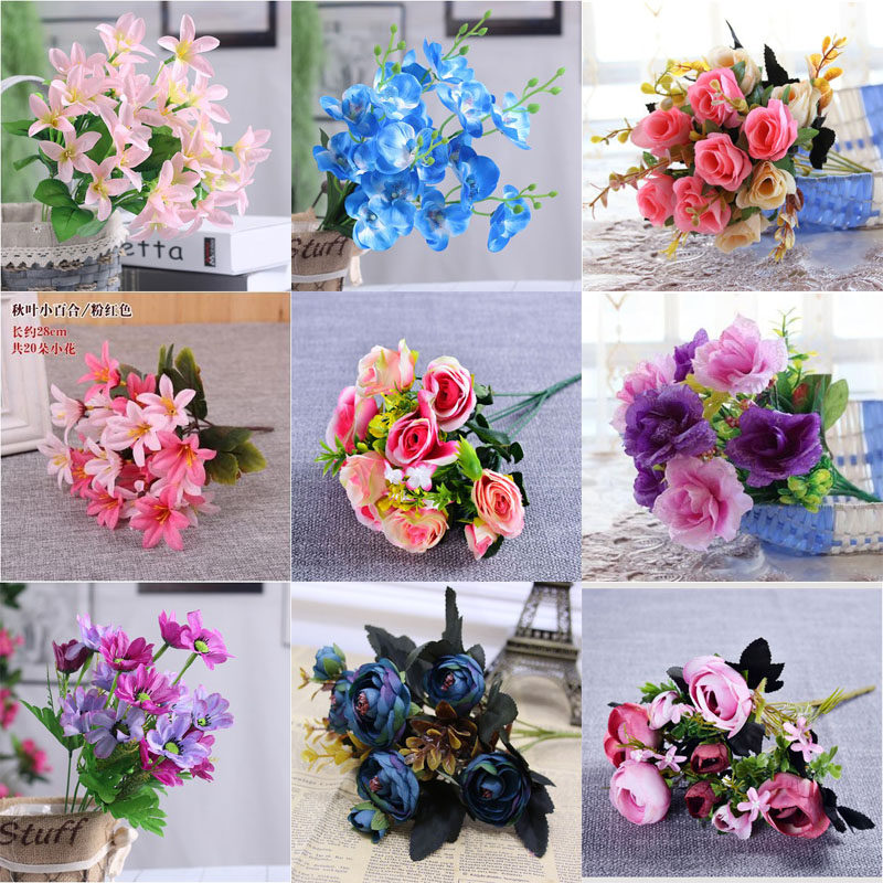 Single bunch of roses simulation flower lily phalaenopsis living room table fake flower plastic flower arrangement decoration wedding props decoration