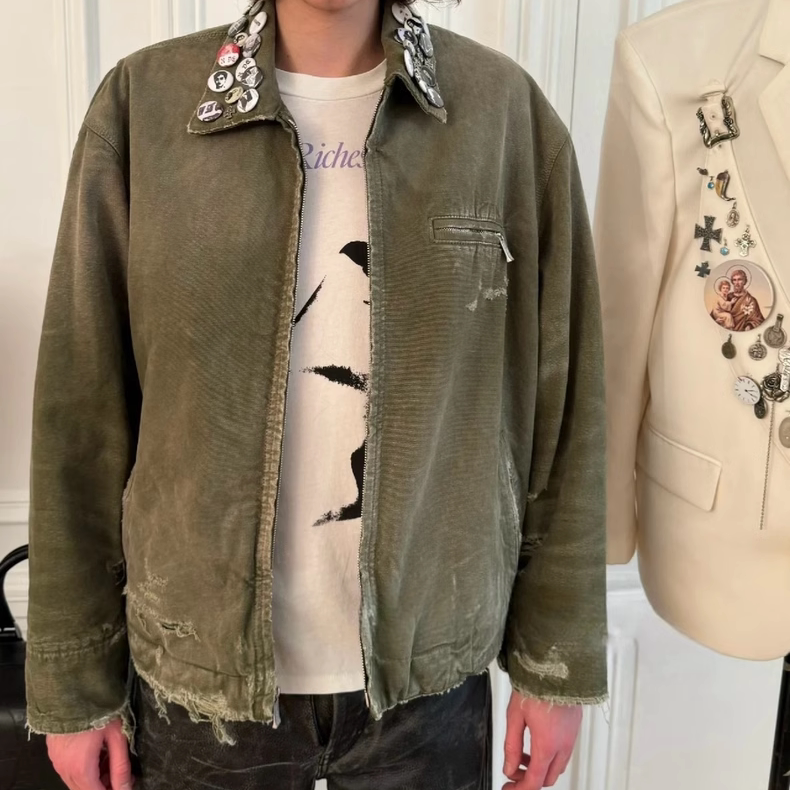 Erd Melancholic Rich Second-Generation 24Ss Washed Distressed Medal Jacket Faded Detroit Workwear Jacket