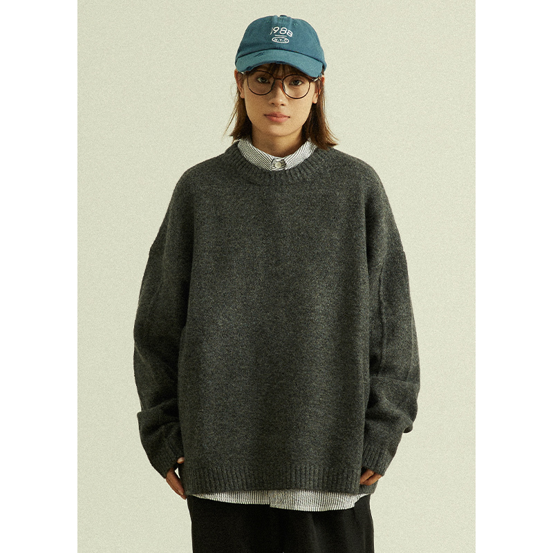 Goodnorth Unisex Round Neck Loose Sweater Autumn and Winter Japanese Retro Versatile Solid Color Base Knitwear Goodnorth Unisex Round Neck Loose Sweater Autumn and Winter Japanese Retro Versatile Solid Color Base Knitwear