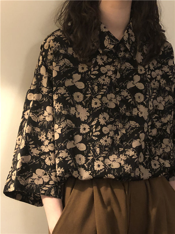 Japanese Retro Hong Kong Style Shirt for Men and Women 2025 Summer New Oversized Half-Sleeve Lazy Style Short-Sleeve Floral Shirt