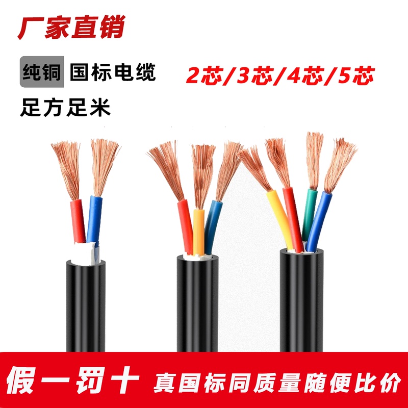 National Standard Copper Core Power Cord 2 3 4 5 Core Cable Rvv 1.0 1.5 2.5 4 6 Square Soft Sheathed Wire