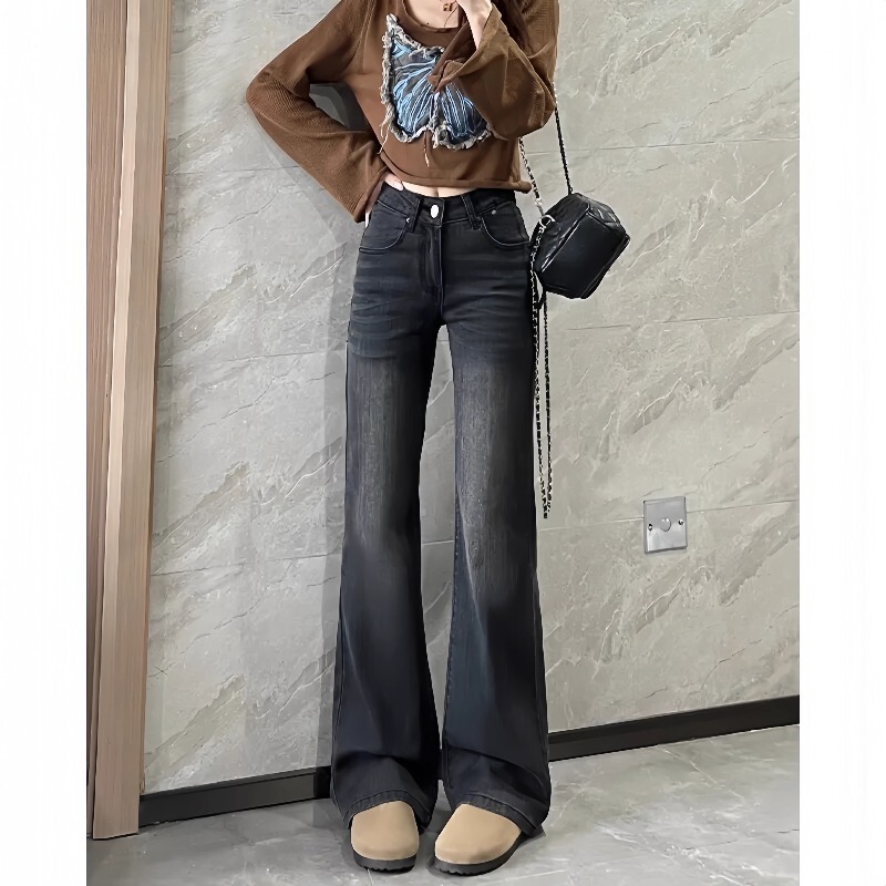 Lazy Sunflower High-Waisted Plus-Size Jeans for Women, Retro Versatile Slim-Fit Flared Pants That Make You Look Slimmer