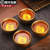 Jinzhan Jianzhan Jian Kiln 24K gold oil drop master cup Silver cup Handmade ceramic iron tire tea set Single cup tea cup