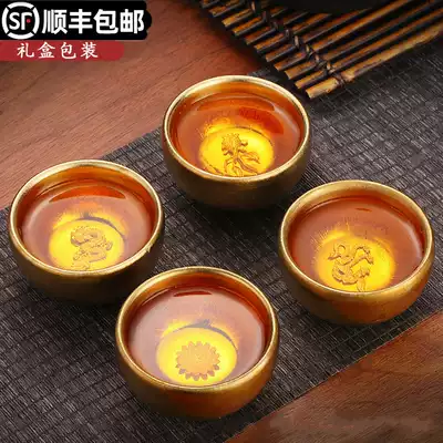 Jinzhan Jianzhan Jianzhan Jianyao 24k gold oil drop Master Cup silver cup pure handmade ceramic iron tire tea set Single Cup Cup